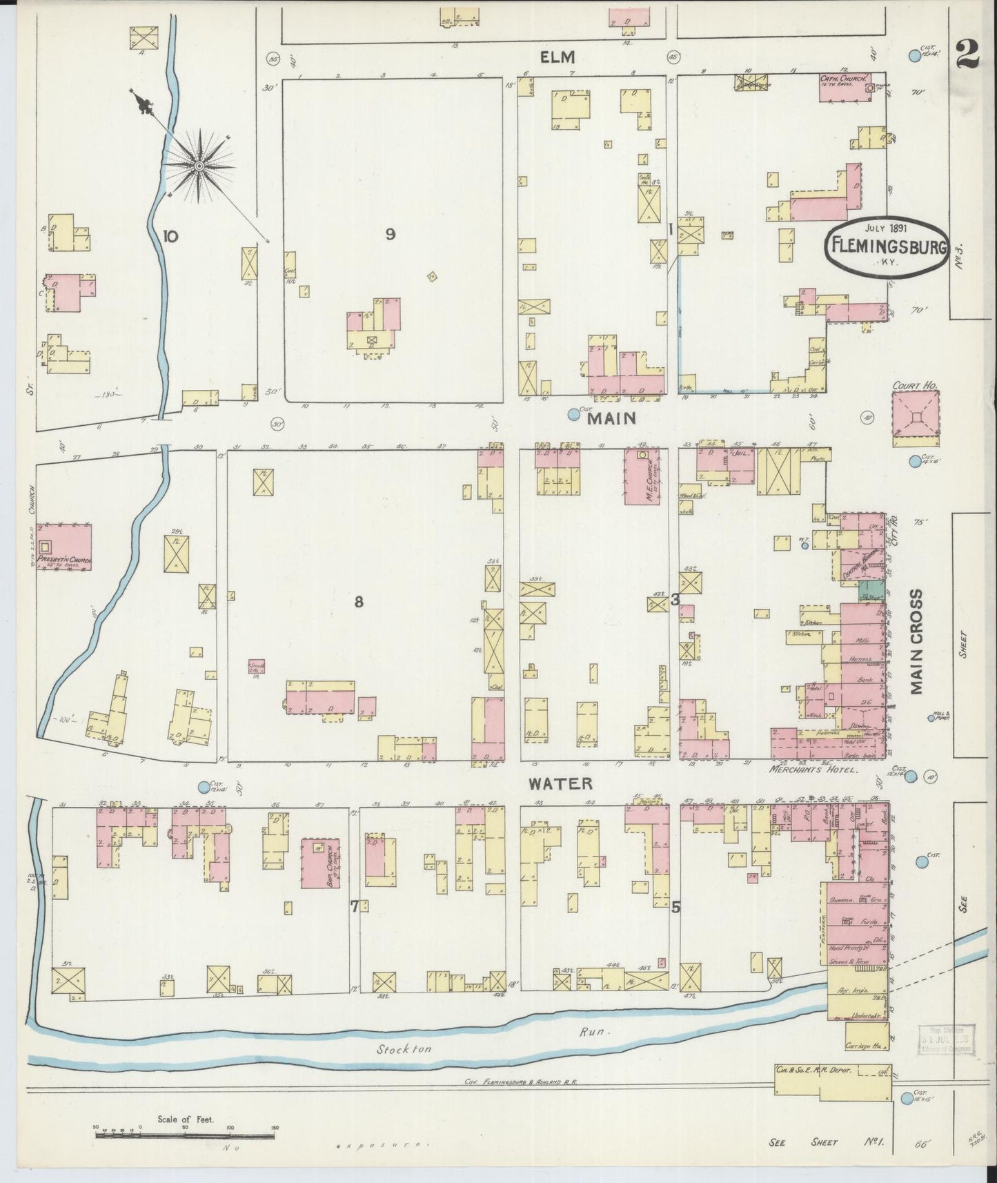 Sanborn Fire Insurance Map from Flemingsburg, Fleming County, Kentucky (1891), Sheet #0002 - Historic Sanborn Fire Insurance Map Print, vintage old map wall art, antique decor, genealogy gift, Kentucky Kentucky map
