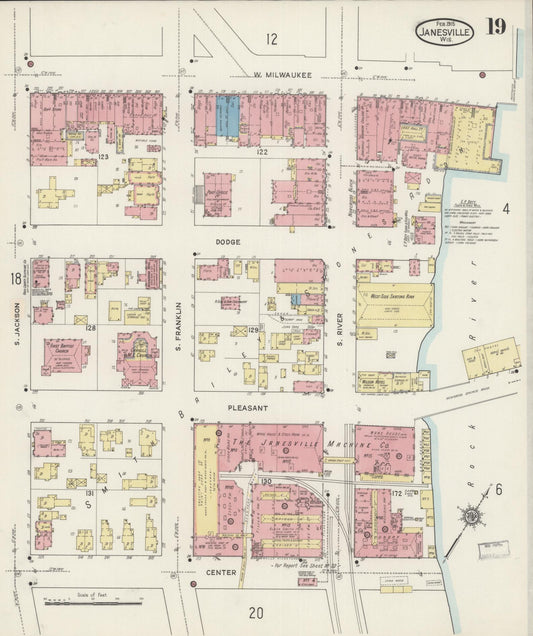 Sanborn Fire Insurance Map from Janesville, Rock County, Wisconsin (1915), Sheet #0019 - Historic Sanborn Fire Insurance Map Print, vintage old map wall art, antique decor, genealogy gift, Wisconsin Wisconsin map
