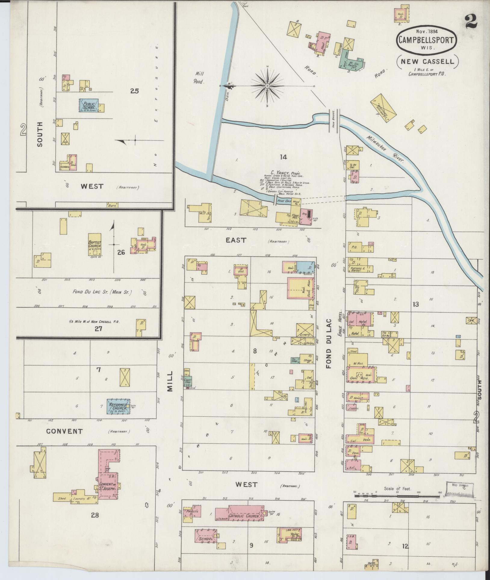 Sanborn Fire Insurance Map from Campbellsport, Fond du Lac County, Wisconsin (1894), Sheet #0002 - Historic Sanborn Fire Insurance Map Print, vintage old map wall art, antique decor, genealogy gift, Wisconsin Wisconsin map
