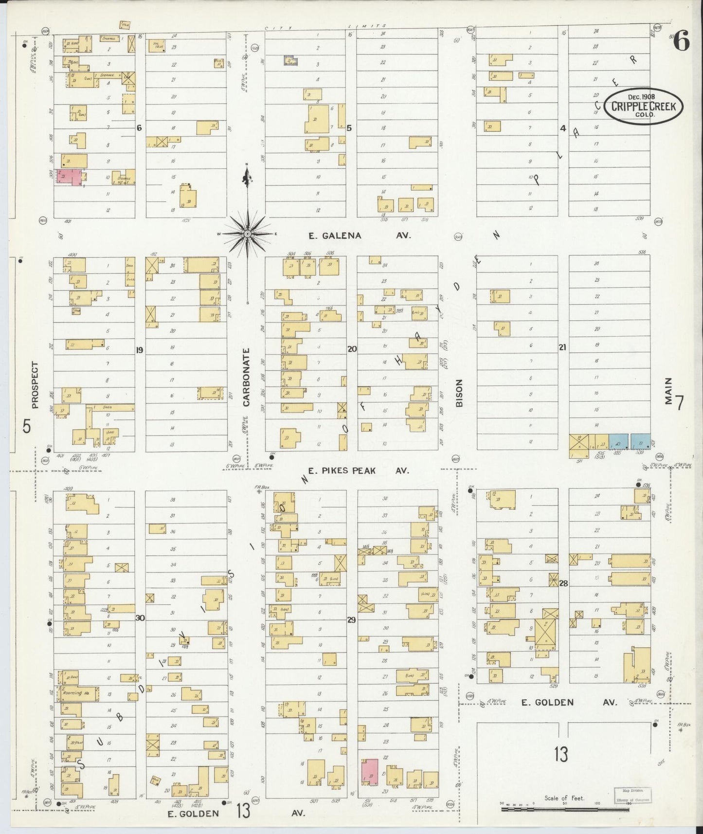 Sanborn Fire Insurance Map from Cripple Creek, Teller County, Colorado (1908), Sheet #0006 - Complete Map Set gallery image, historic Sanborn map, vintage wall art, Colorado Colorado