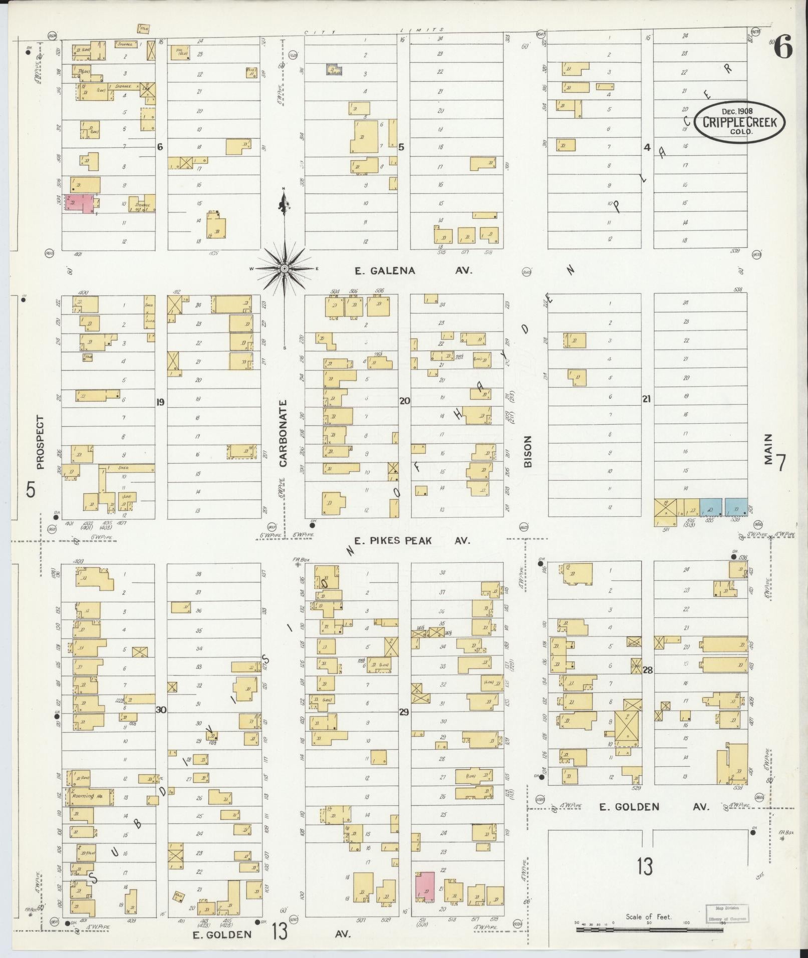 Sanborn Fire Insurance Map from Cripple Creek, Teller County, Colorado (1908), Sheet #0006 - Complete Map Set gallery image, historic Sanborn map, vintage wall art, Colorado Colorado