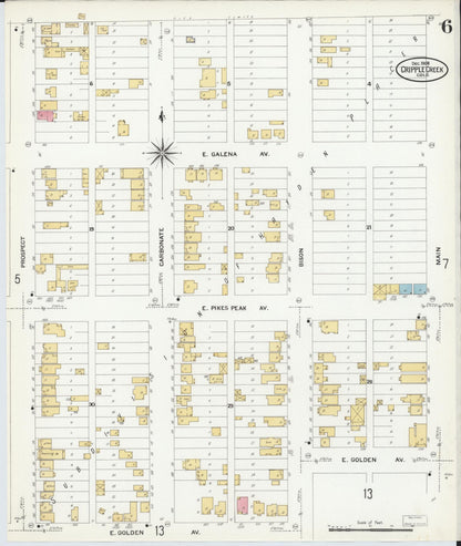 Sanborn Fire Insurance Map from Cripple Creek, Teller County, Colorado (1908), Sheet #0006 - Complete Map Set gallery image, historic Sanborn map, vintage wall art, Colorado Colorado
