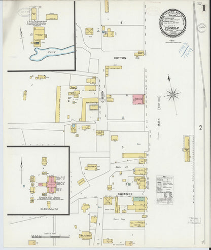 Sanborn Fire Insurance Map from Eufala, McIntosch County, Oklahoma (1899), Sheet #0001 - Complete Map Set gallery image, historic Sanborn map, vintage wall art, Oklahoma Oklahoma