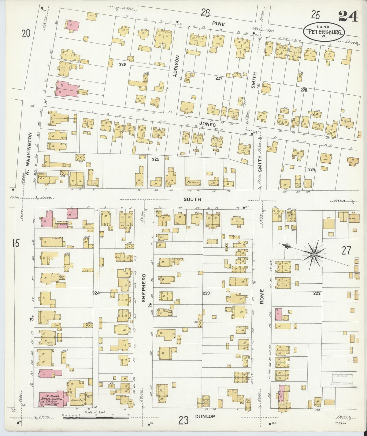 Sanborn Fire Insurance Map from Petersburg, Independent Cities, Virginia (1908), Sheet #0024 - Complete Map Set gallery image, historic Sanborn map, vintage wall art, Virginia Virginia