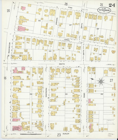 Sanborn Fire Insurance Map from Petersburg, Independent Cities, Virginia (1908), Sheet #0024 - Complete Map Set gallery image, historic Sanborn map, vintage wall art, Virginia Virginia