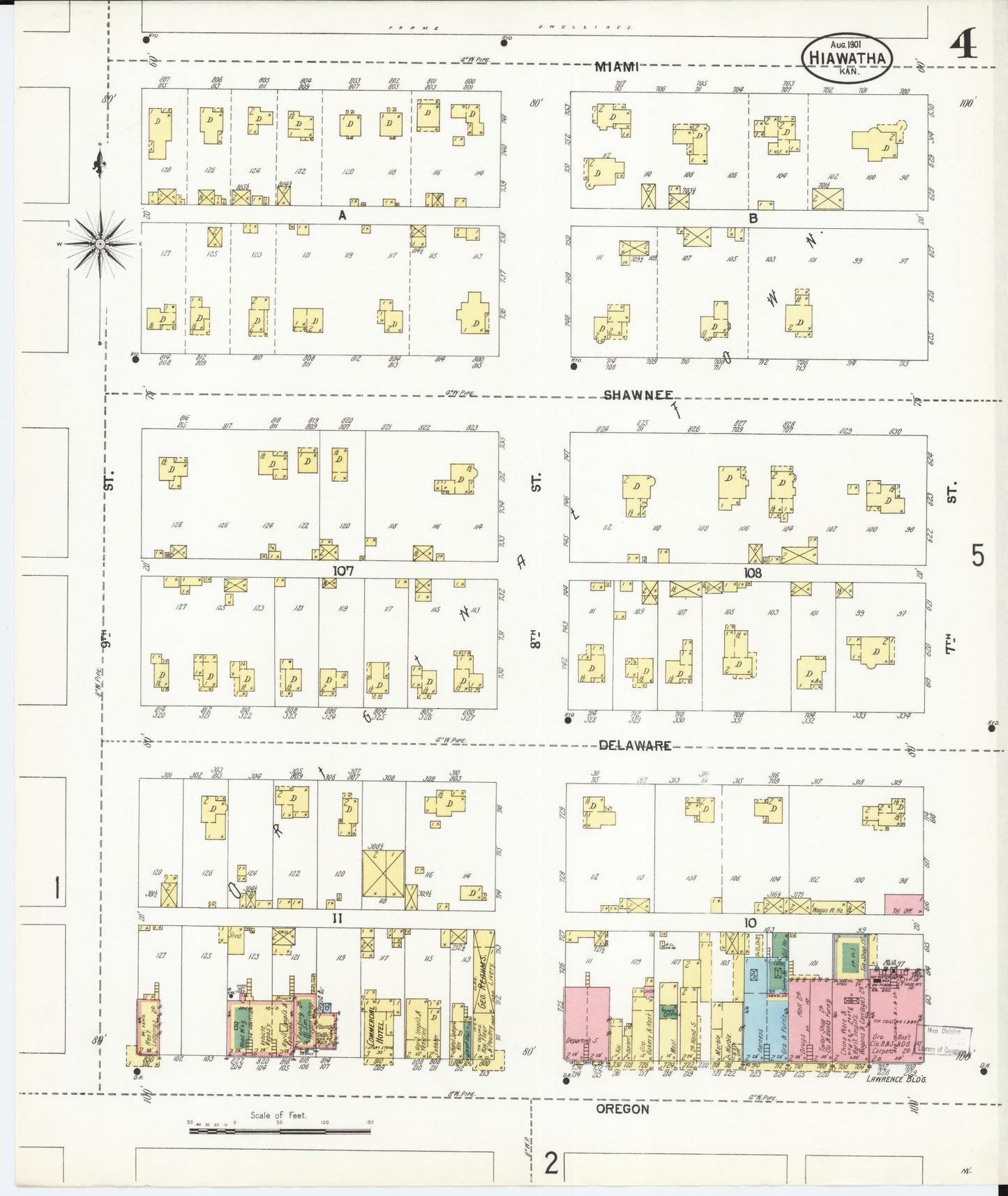Sanborn Fire Insurance Map from Hiawatha, Brown County, Kansas (1901), Sheet #0004 - Historic Sanborn Fire Insurance Map Print, vintage old map wall art, antique decor, genealogy gift, Kansas Kansas map