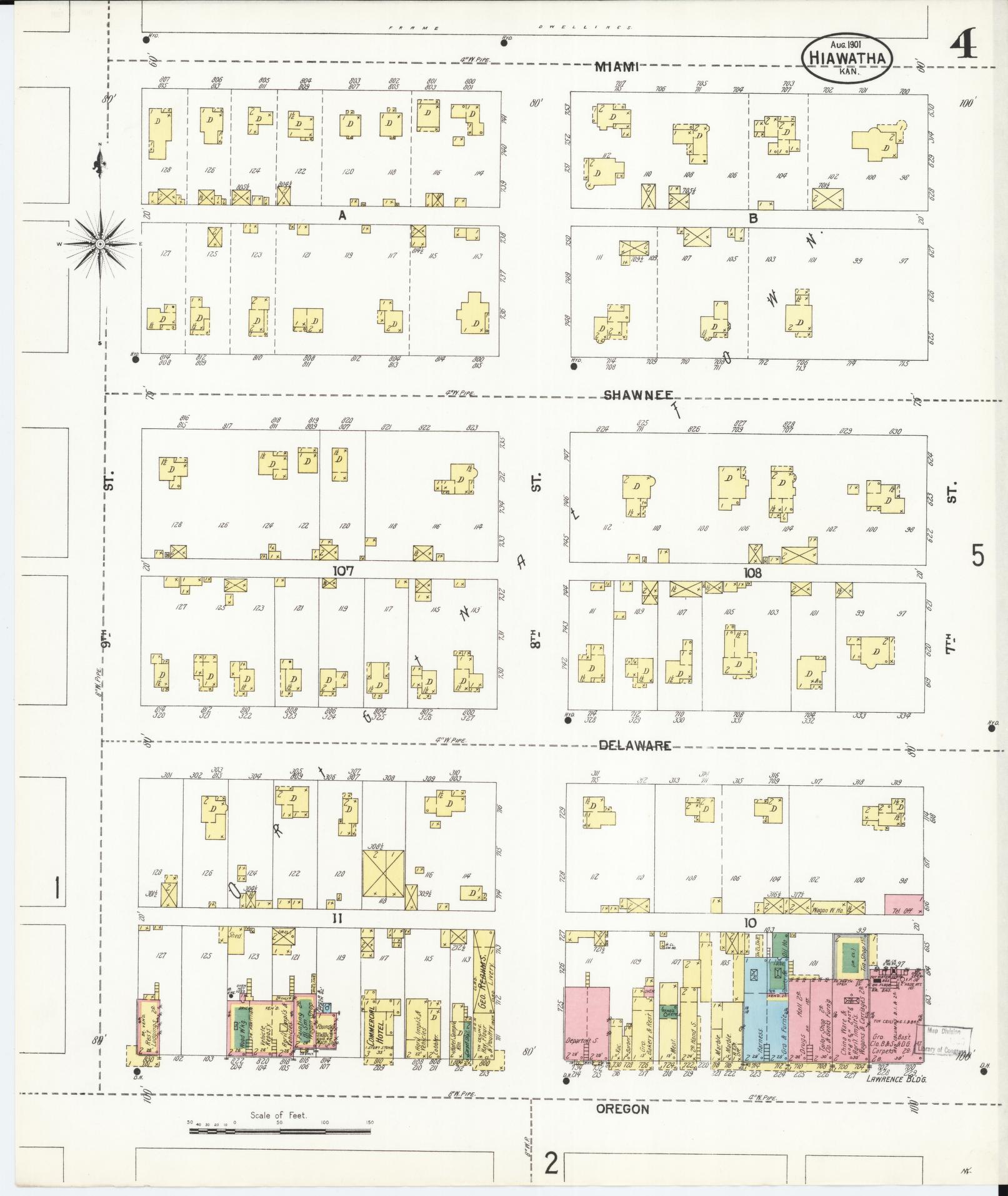 Sanborn Fire Insurance Map from Hiawatha, Brown County, Kansas (1901), Sheet #0004 - Historic Sanborn Fire Insurance Map Print, vintage old map wall art, antique decor, genealogy gift, Kansas Kansas map