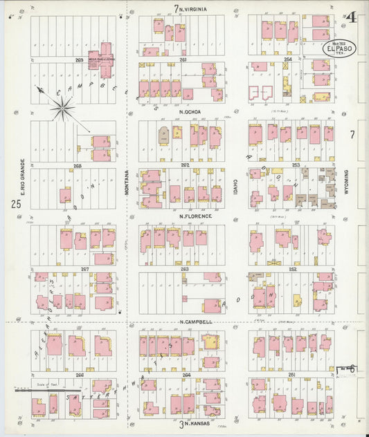 Sanborn Fire Insurance Map from El Paso, El Paso County, Texas (1902), Sheet #0004 - Historic Sanborn Fire Insurance Map Print, vintage old map wall art, antique decor, genealogy gift, Texas Texas map