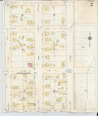 Sanborn Fire Insurance Map from Evart, Osceola County, Michigan (1942), Sheet #0002 - Historic Sanborn Fire Insurance Map Print, vintage old map wall art, antique decor, genealogy gift, Michigan Michigan map