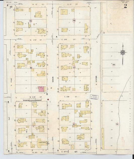 Sanborn Fire Insurance Map from Evart, Osceola County, Michigan (1942), Sheet #0002 - Historic Sanborn Fire Insurance Map Print, vintage old map wall art, antique decor, genealogy gift, Michigan Michigan map