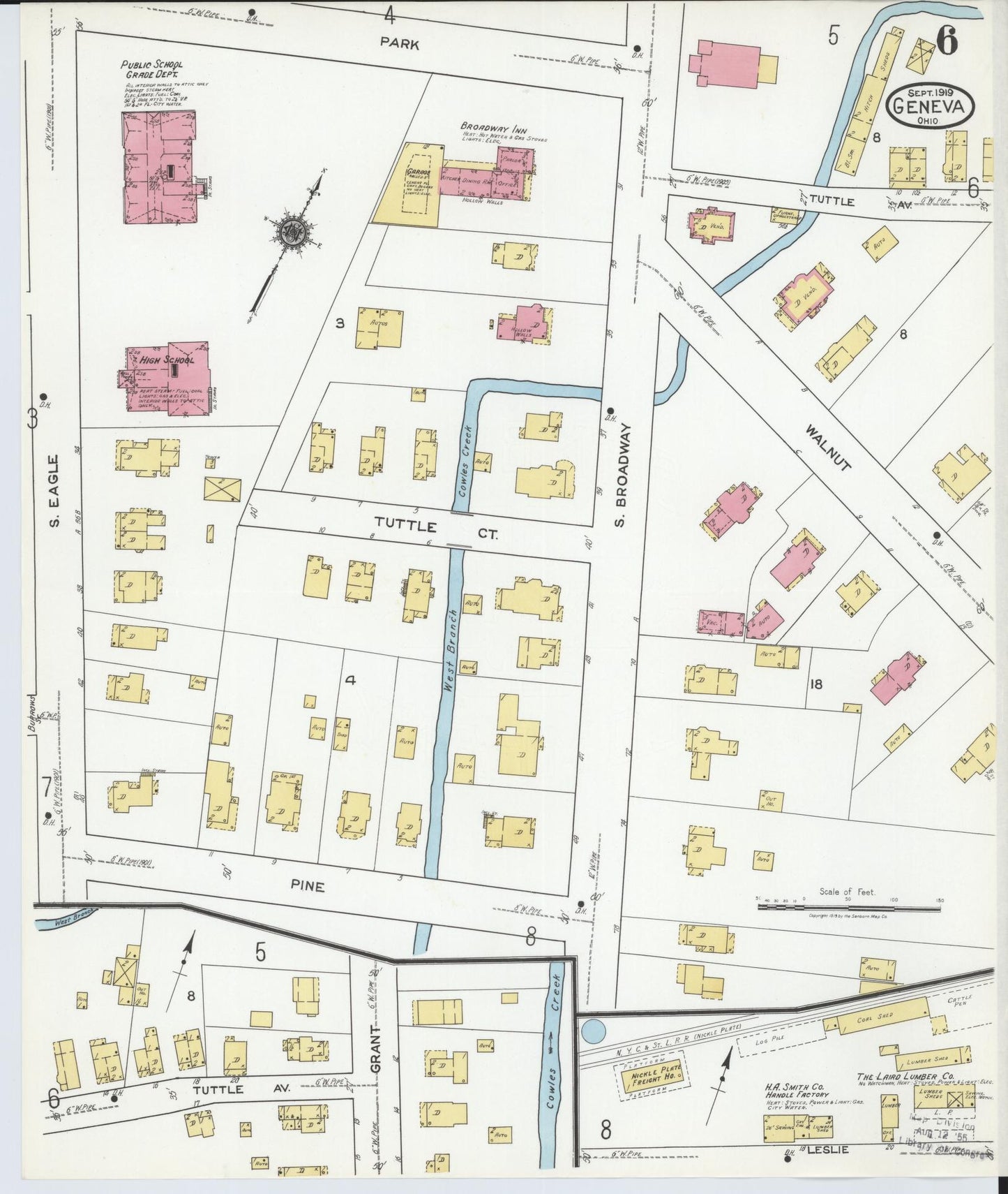 Sanborn Fire Insurance Map from Geneva, Ashtabula County, Ohio (1919), Sheet #0006 - Historic Sanborn Fire Insurance Map Print, vintage old map wall art, antique decor, genealogy gift, Ohio Ohio map