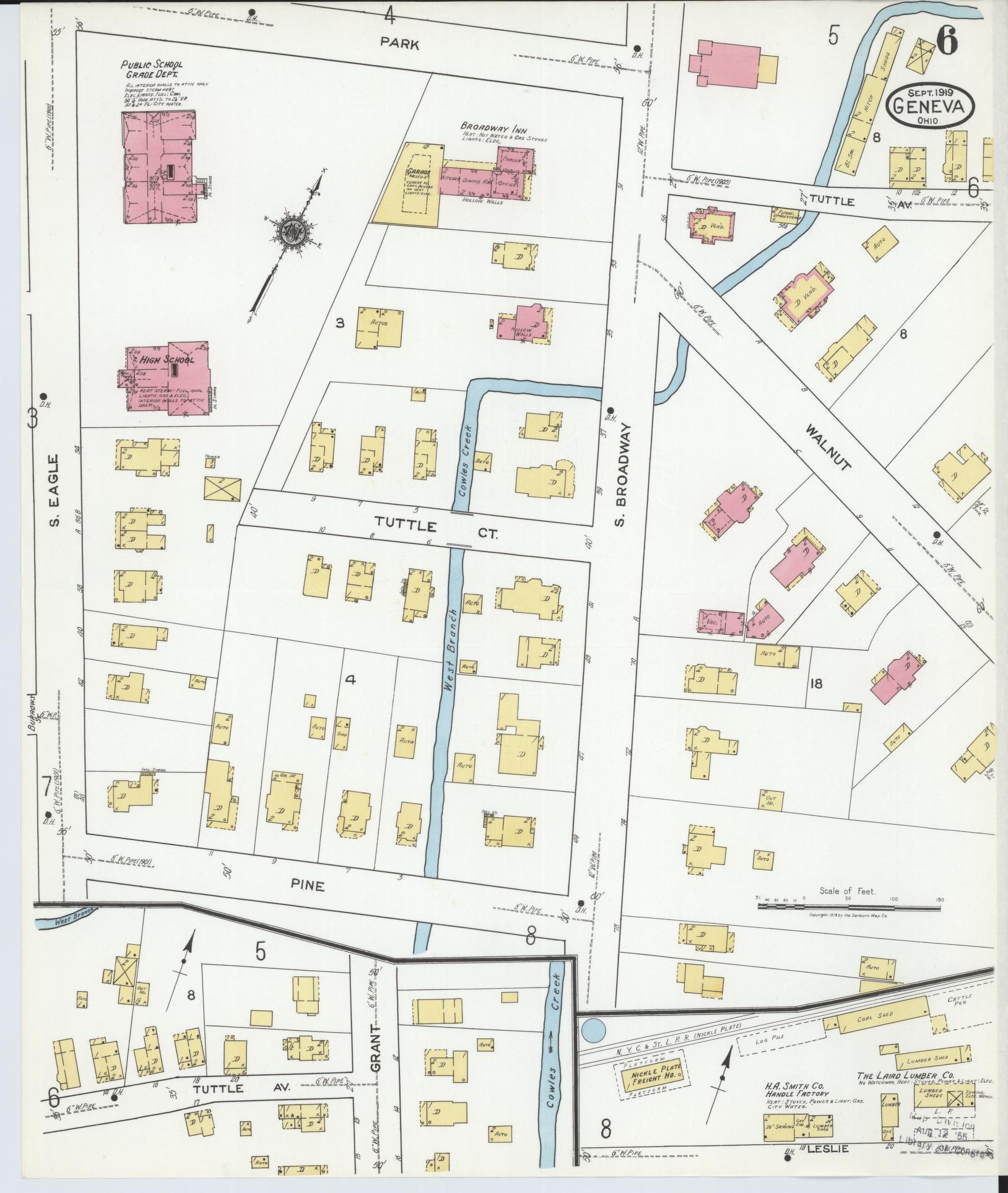 Sanborn Fire Insurance Map from Geneva, Ashtabula County, Ohio (1919), Sheet #0006 - Historic Sanborn Fire Insurance Map Print, vintage old map wall art, antique decor, genealogy gift, Ohio Ohio map