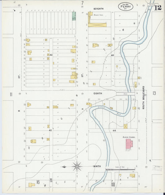 Sanborn Fire Insurance Map from Perry, Noble County, Oklahoma (1901), Sheet #0012 - Historic Sanborn Fire Insurance Map Print, vintage old map wall art, antique decor, genealogy gift, Oklahoma Oklahoma map