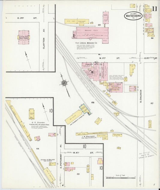 Sanborn Fire Insurance Map from Waynesboro, Franklin County, Pennsylvania (1910), Sheet #0011 - Historic Sanborn Fire Insurance Map Print, vintage old map wall art, antique decor, genealogy gift, Pennsylvania Pennsylvania map