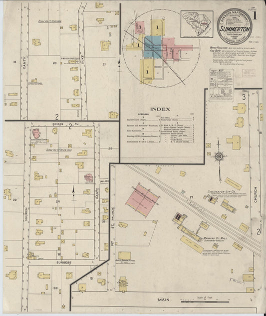 Sanborn Fire Insurance Map from Summerton, Clarendon County, South Carolina. (1916) – Historic Sanborn Fire Insurance Map Print