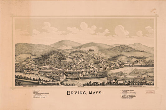 Erving, Mass. (1891) – Historic Bird’s-Eye View Panorama Print