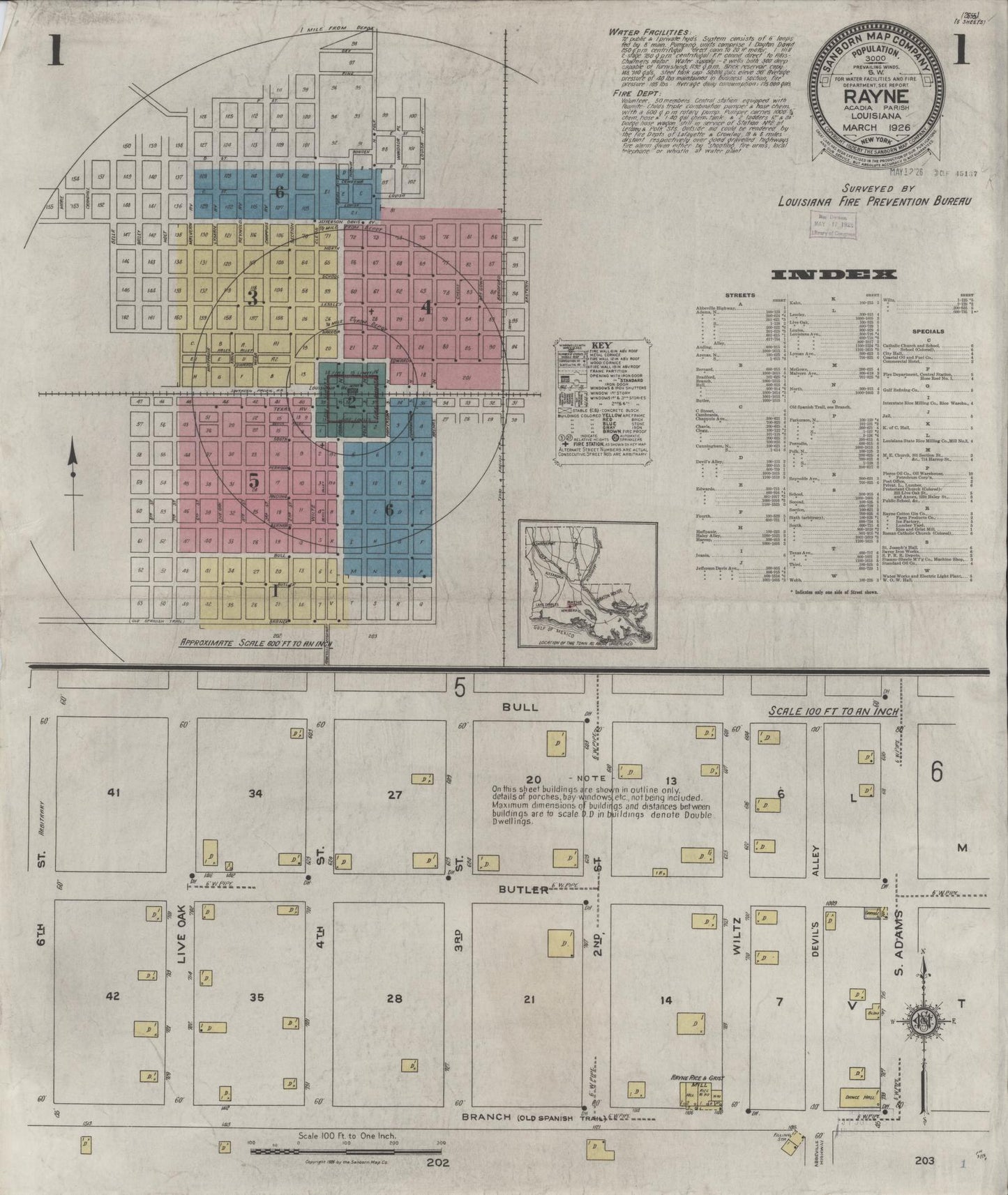 Sanborn Fire Insurance Map from Rayne, Acadia Parish, Louisiana. (1926) – Historic Sanborn Fire Insurance Map Print