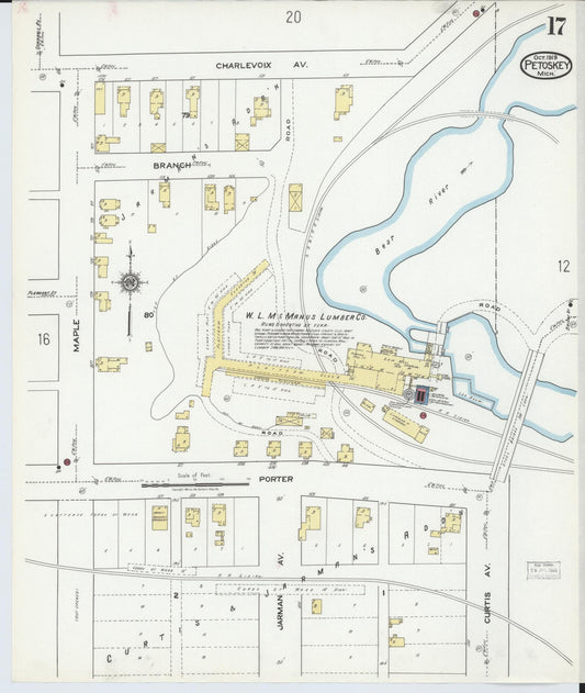 Sanborn Fire Insurance Map from Petoskey, Emmet County, Michigan (1919), Sheet #0017 - Historic Sanborn Fire Insurance Map Print, vintage old map wall art, antique decor, genealogy gift, Michigan Michigan map