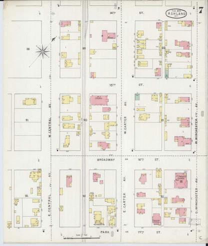 Sanborn Fire Insurance Map from Ashland, Boyd County, Kentucky (1895), Sheet #0007 - Complete Map Set gallery image, historic Sanborn map, vintage wall art, Kentucky Kentucky
