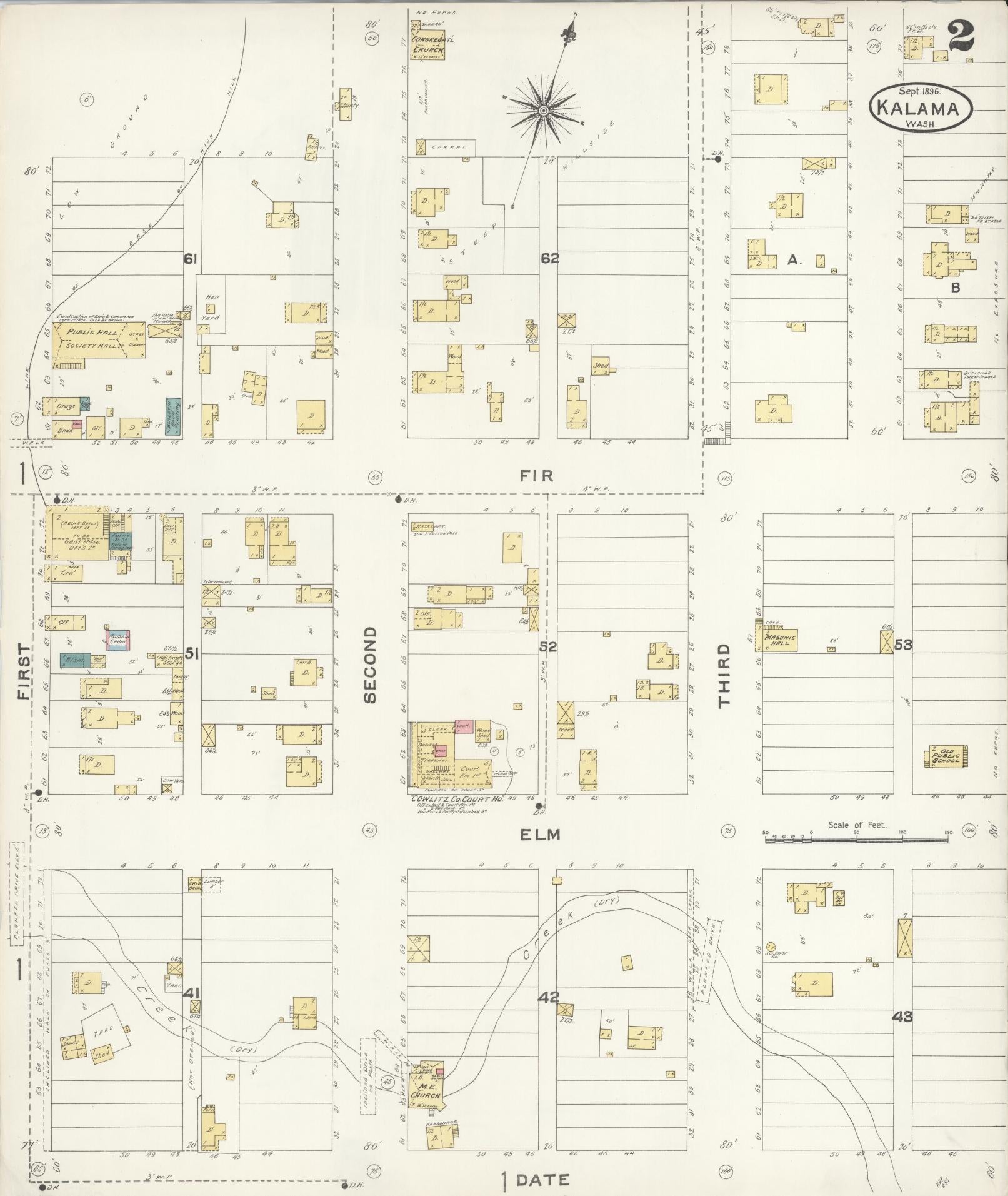 Sanborn Fire Insurance Map from Kalama, Cowlitz County, Washington (1896), Sheet #0002 - Complete Map Set gallery image, historic Sanborn map, vintage wall art, Washington Washington