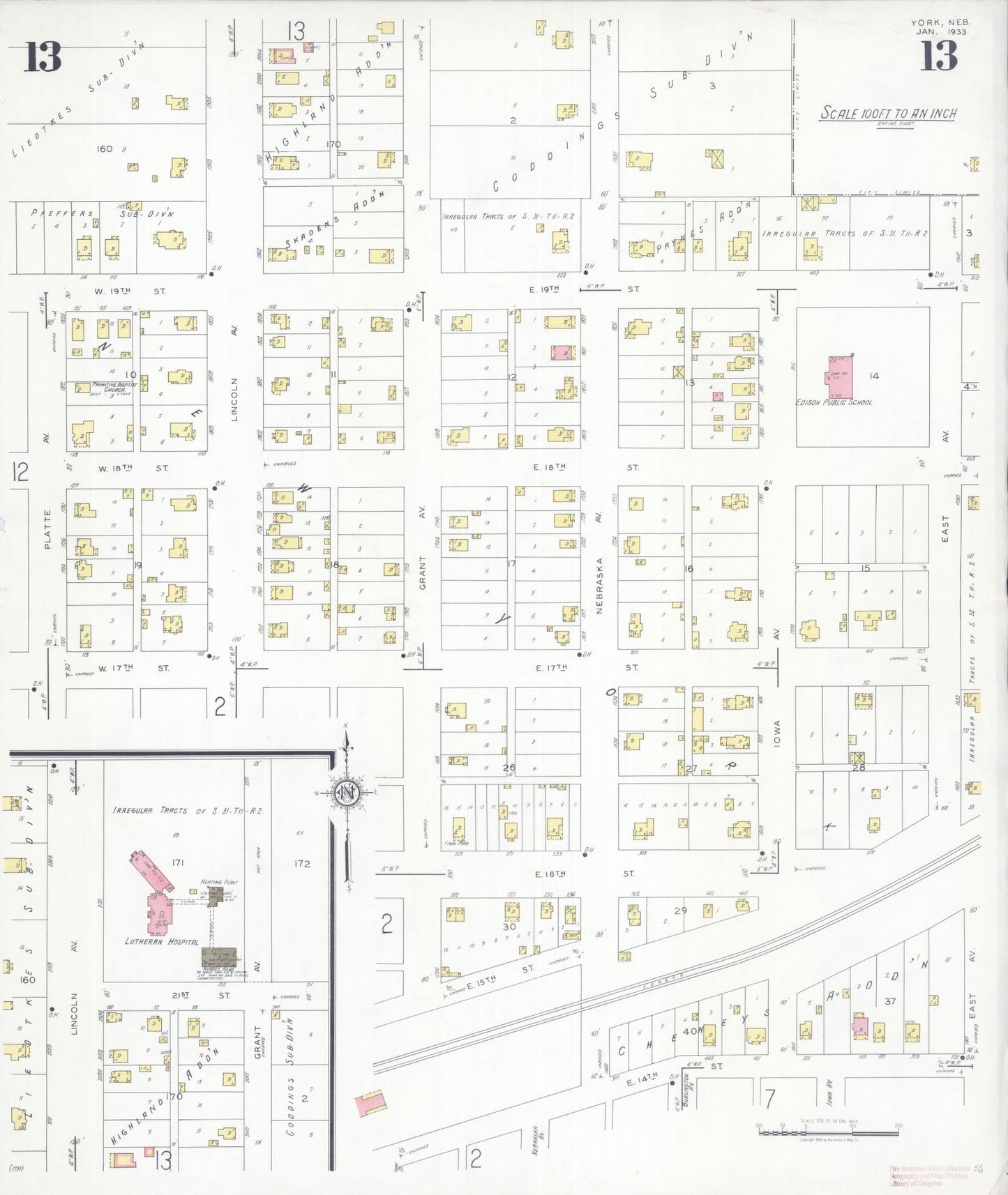 Sanborn Fire Insurance Map from York, York County, Nebraska (1933), Sheet #0013 - Complete Map Set gallery image, historic Sanborn map, vintage wall art, Nebraska Nebraska
