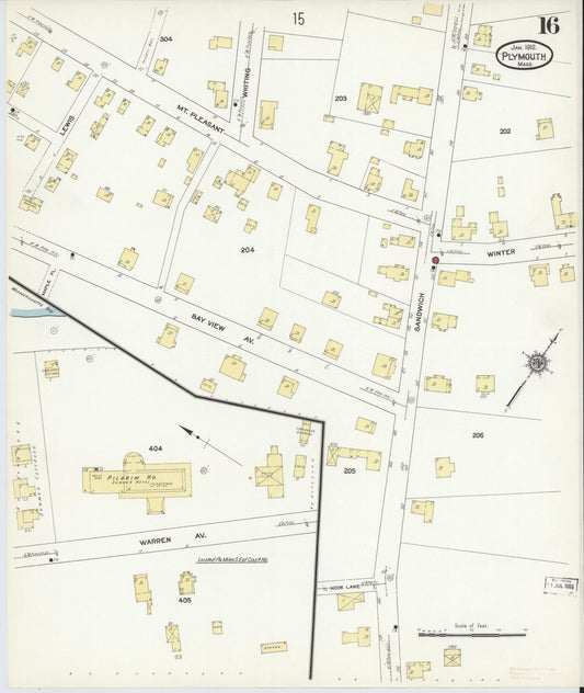 Sanborn Fire Insurance Map from Plymouth, Plymouth County, Massachusetts (1912), Sheet #0016 - Historic Sanborn Fire Insurance Map Print, vintage old map wall art, antique decor, genealogy gift, Massachusetts Massachusetts map