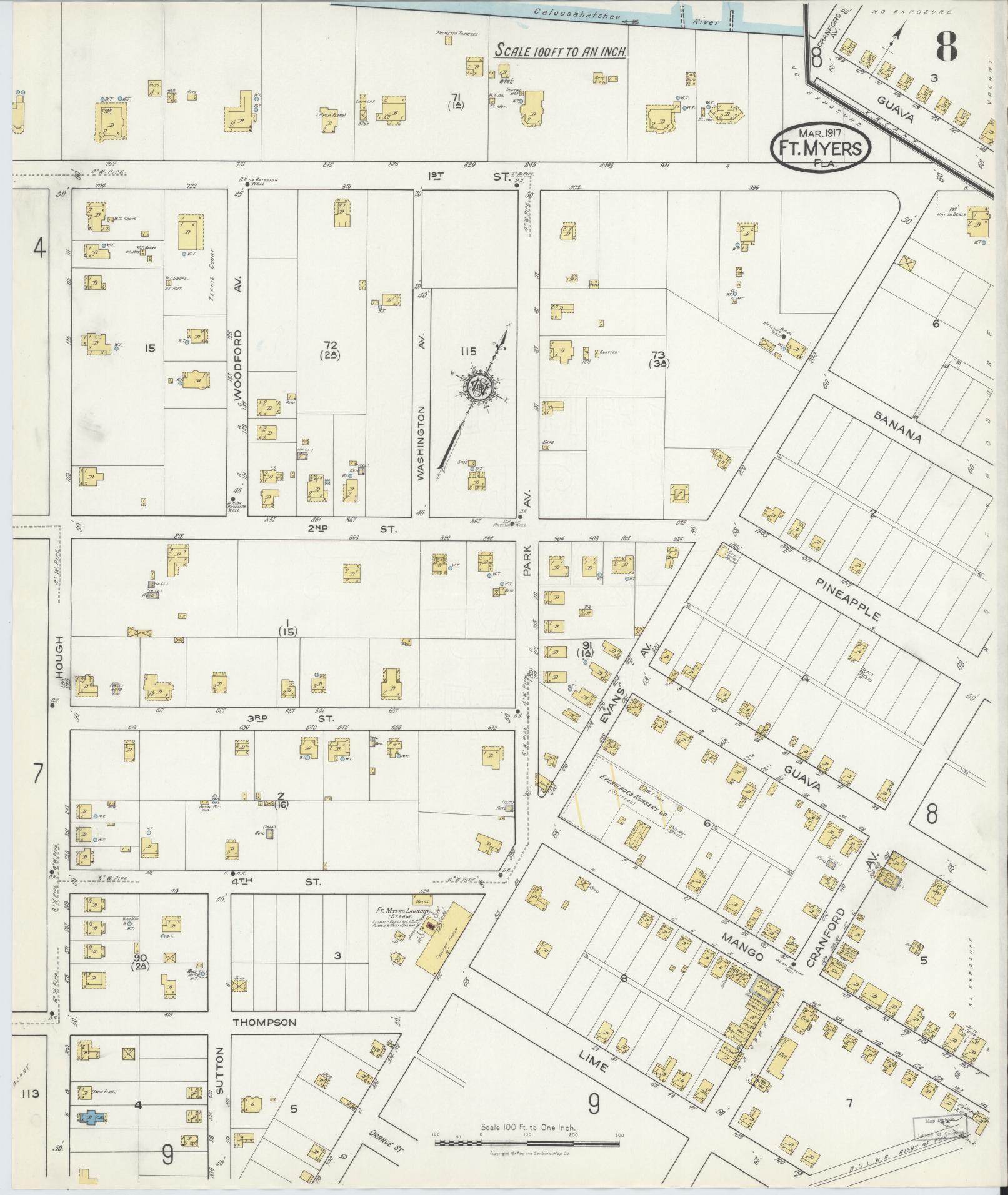Sanborn Fire Insurance Map from Fort Myers, Lee County, Florida (1917), Sheet #0008 - Complete Map Set gallery image, historic Sanborn map, vintage wall art, Florida Florida