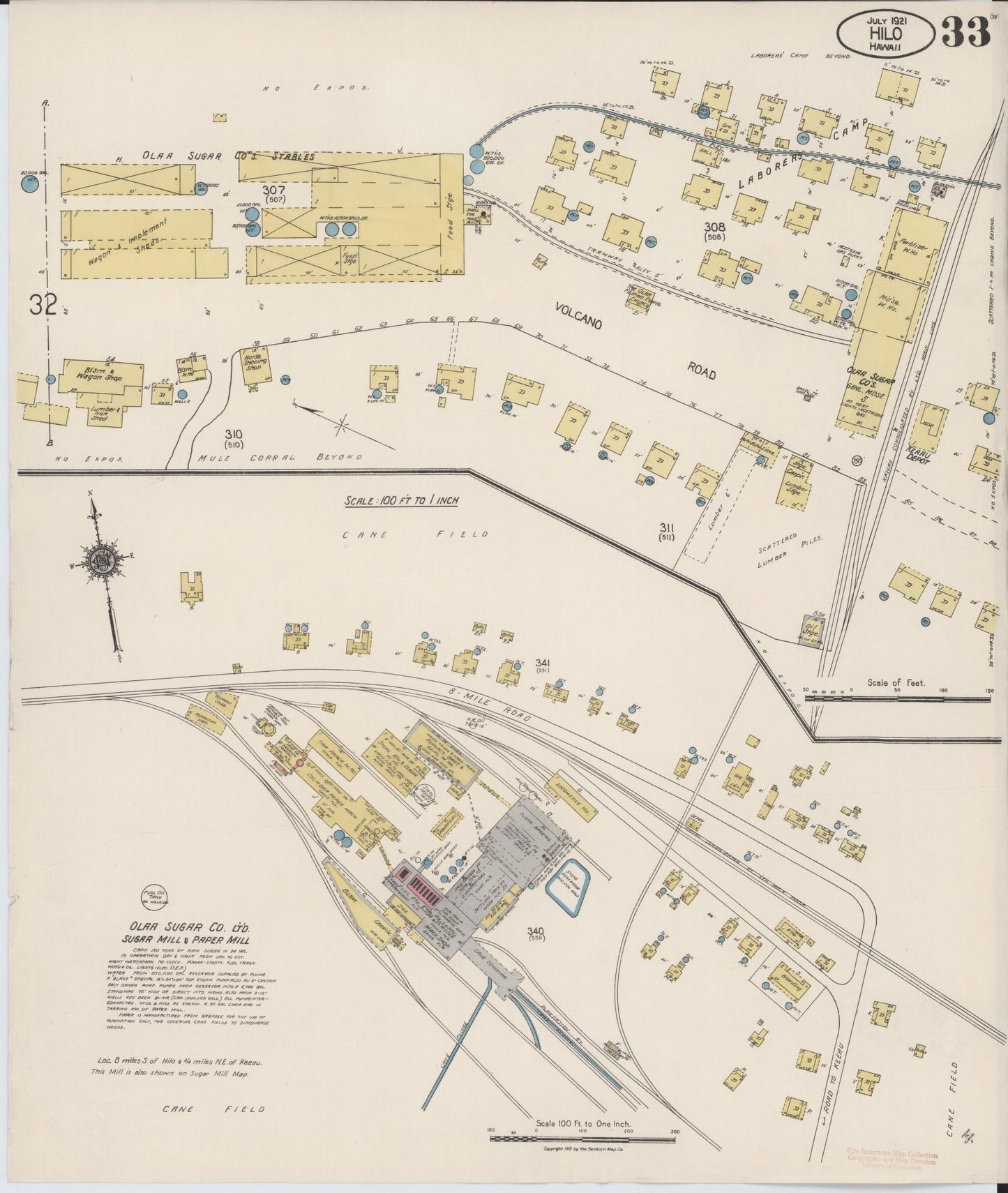 Sanborn Fire Insurance Map from Hilo, Hawaii County, Hawaii (1921), Sheet #0033 - Historic Sanborn Fire Insurance Map Print