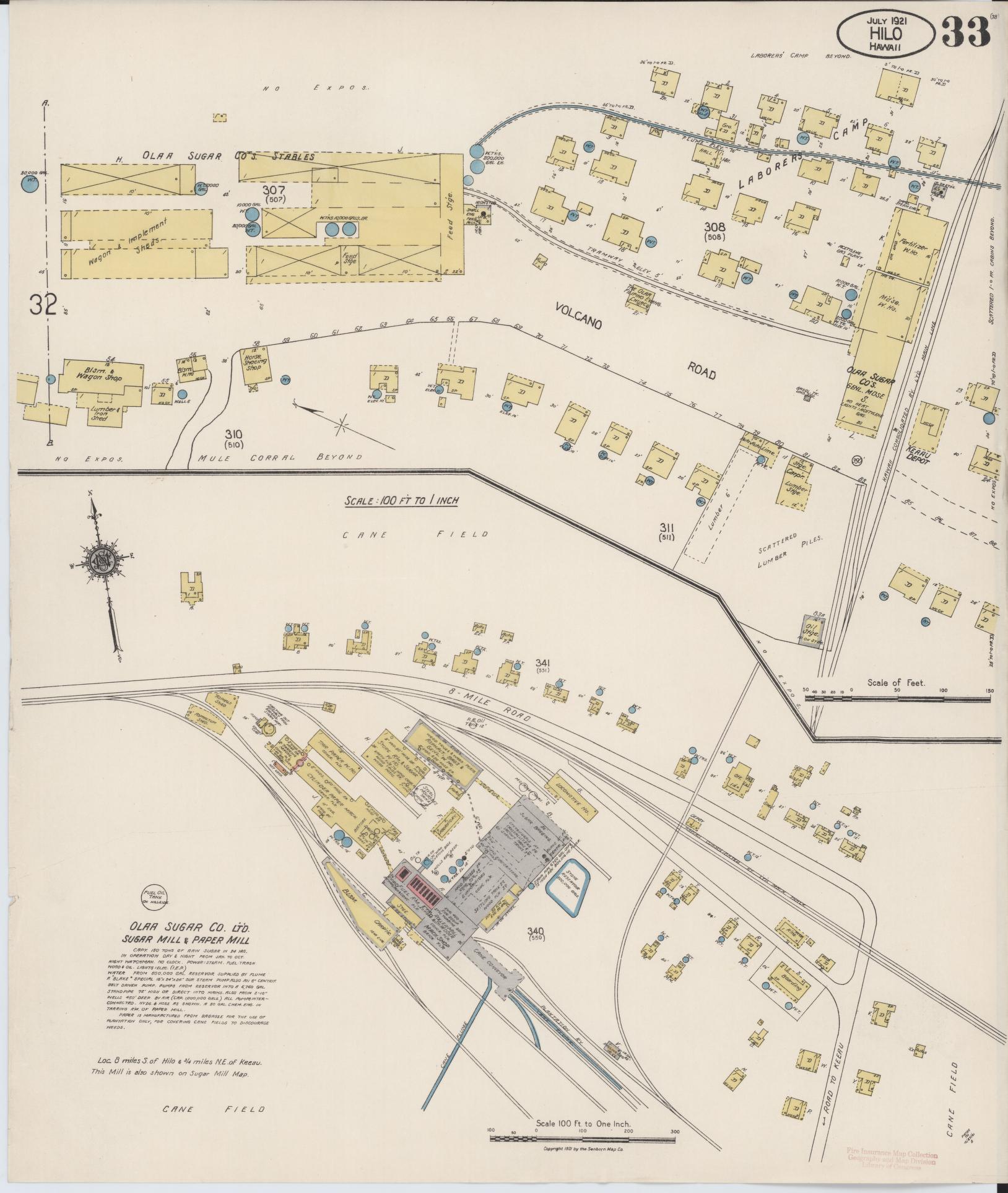 Sanborn Fire Insurance Map from Hilo, Hawaii County, Hawaii (1921), Sheet #0033 - Historic Sanborn Fire Insurance Map Print