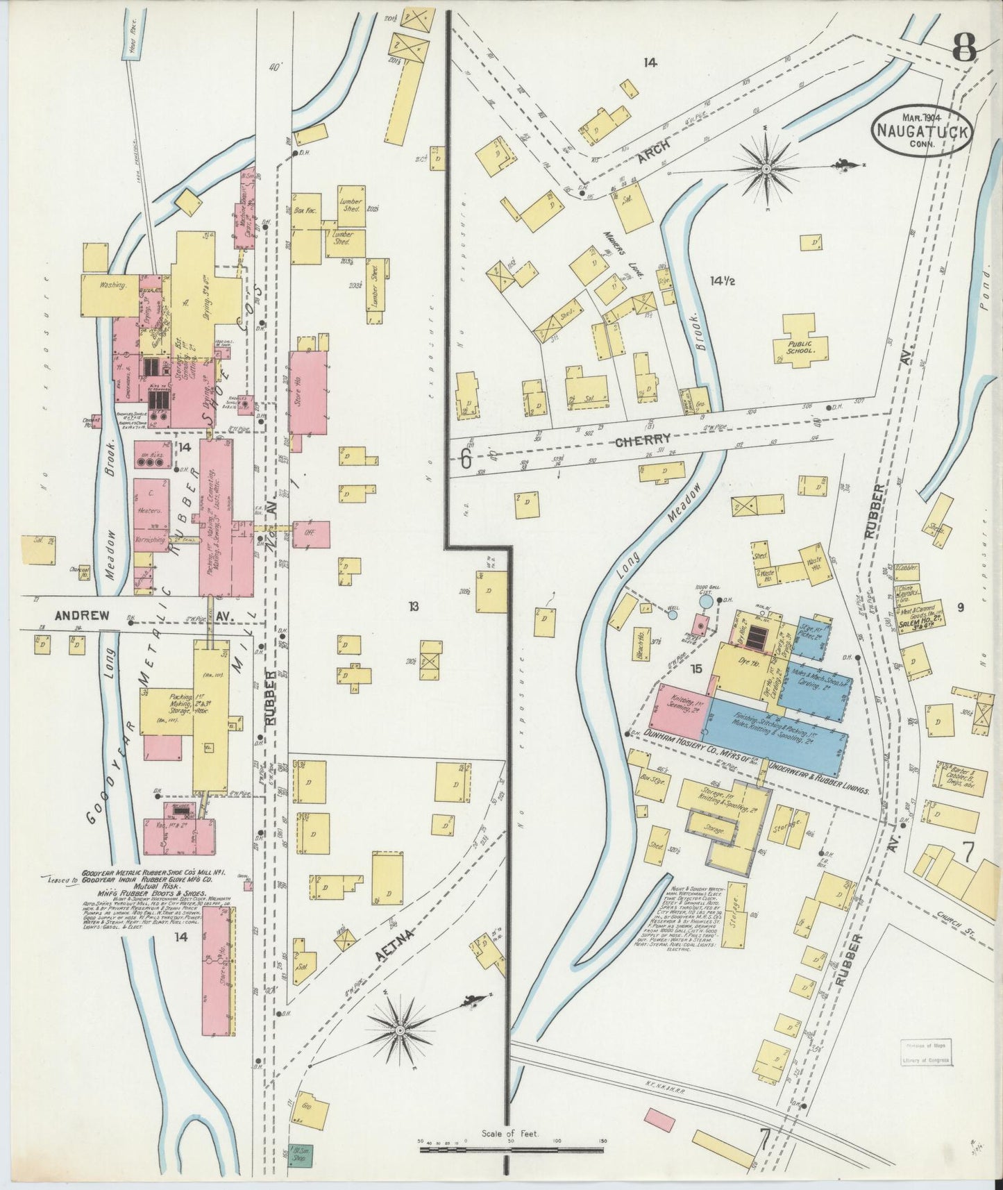 Sanborn Fire Insurance Map from Naugatuck, New Haven County, Connecticut (1904), Sheet #0008 - Complete Map Set gallery image, historic Sanborn map, vintage wall art, Connecticut Connecticut