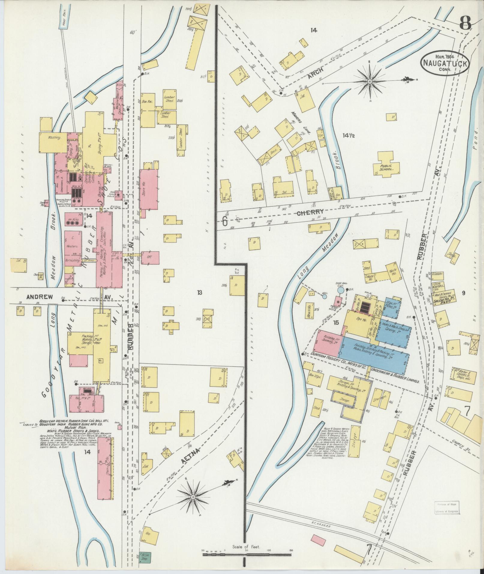 Sanborn Fire Insurance Map from Naugatuck, New Haven County, Connecticut (1904), Sheet #0008 - Complete Map Set gallery image, historic Sanborn map, vintage wall art, Connecticut Connecticut