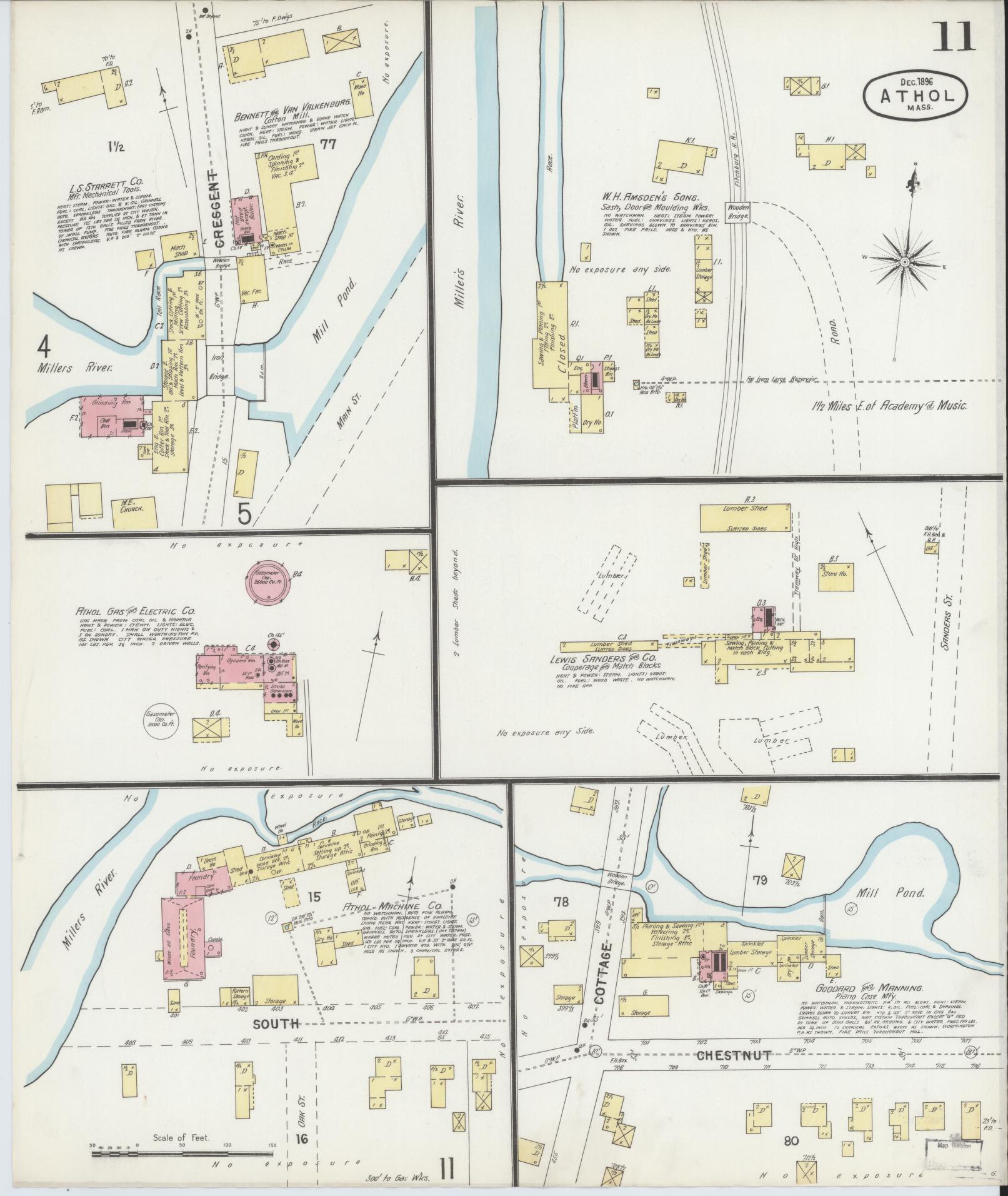 Sanborn Fire Insurance Map from Athol, Worcester County, Massachusetts (1896), Sheet #0011 - Historic Sanborn Fire Insurance Map Print, vintage old map wall art, antique decor, genealogy gift, Massachusetts Massachusetts map