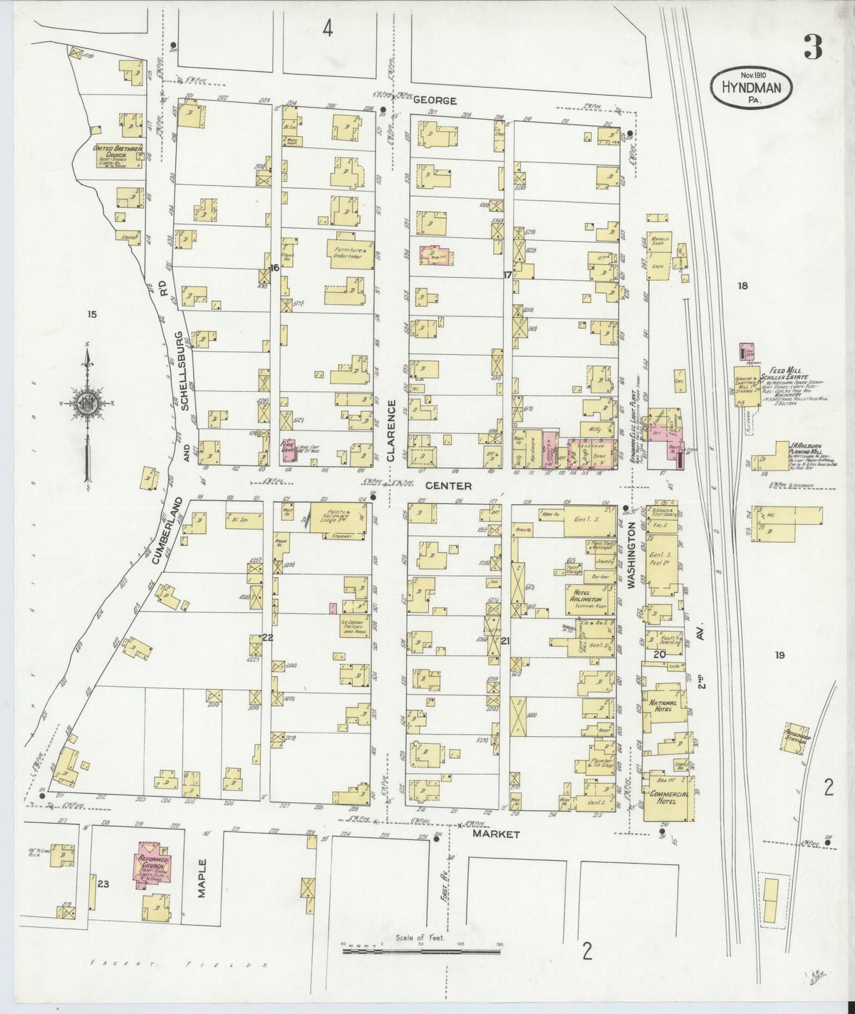Sanborn Fire Insurance Map from Hyndman, Bedford County, Pennsylvania (1910), Sheet #0003 - Historic Sanborn Fire Insurance Map Print, vintage old map wall art, antique decor, genealogy gift, Pennsylvania Pennsylvania map