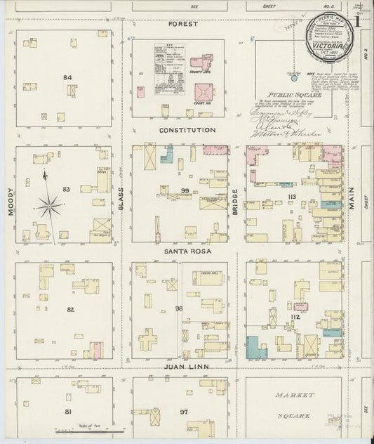 Sanborn Fire Insurance Map from Victoria, Victoria County, Texas (1891), Sheet #0001 - Complete Map Set gallery image, historic Sanborn map, vintage wall art, Texas Texas