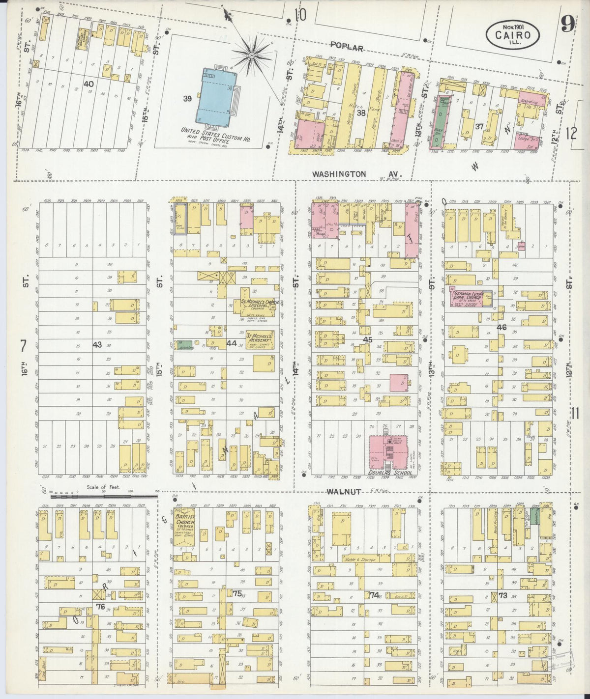 Sanborn Fire Insurance Map from Cairo, Alexander County, Illinois (1901), Sheet #0009 - Complete Map Set gallery image, historic Sanborn map, vintage wall art, Illinois Illinois