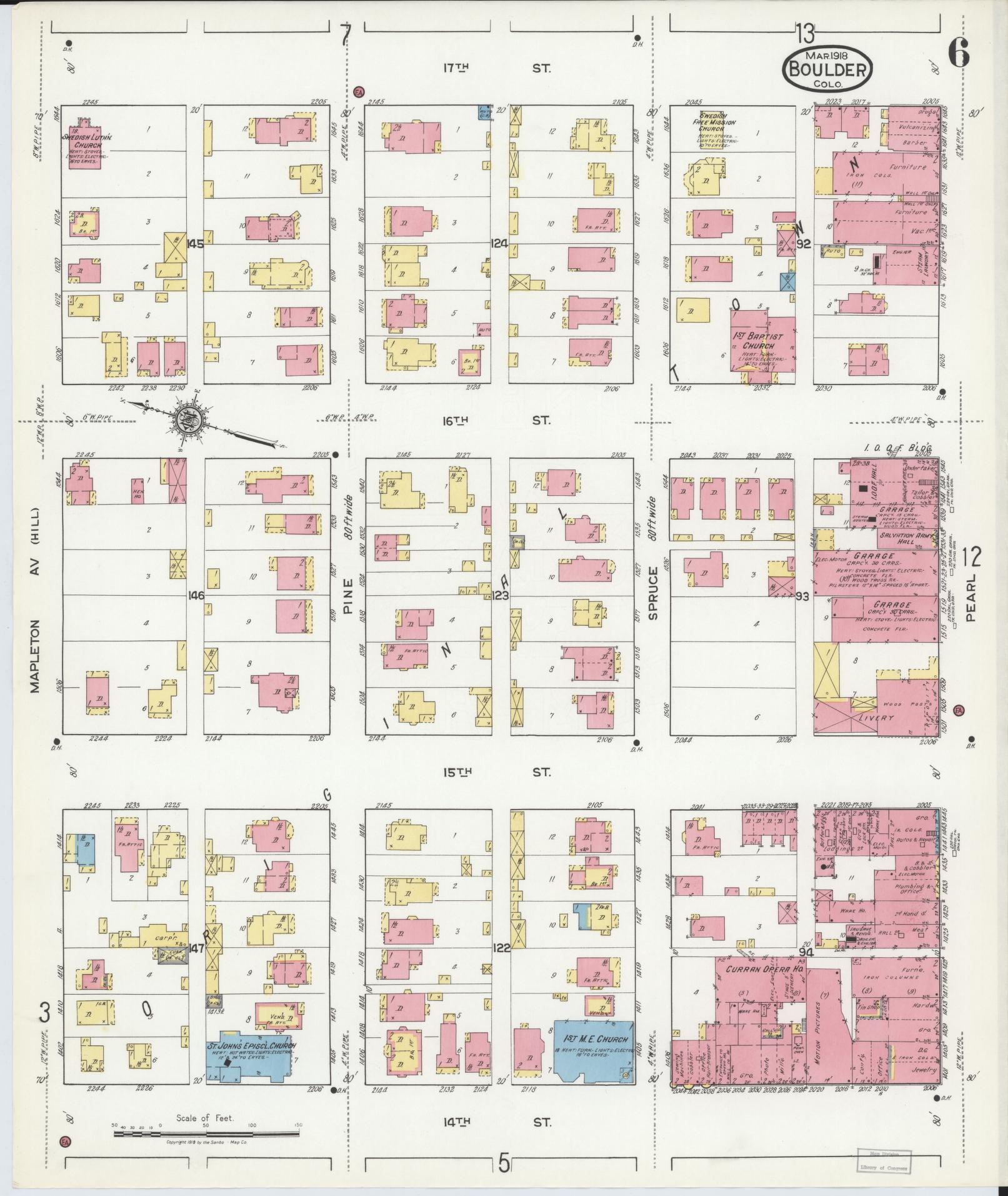 Sanborn Fire Insurance Map from Boulder, Boulder County, Colorado (1918), Sheet #0006 - Complete Map Set gallery image, historic Sanborn map, vintage wall art, Colorado Colorado