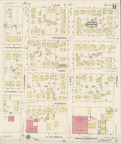 Sanborn Fire Insurance Map from Anaheim, Orange County, California (1922), Sheet #0011 - Historic Sanborn Fire Insurance Map Print, vintage old map wall art, antique decor, genealogy gift, California California map