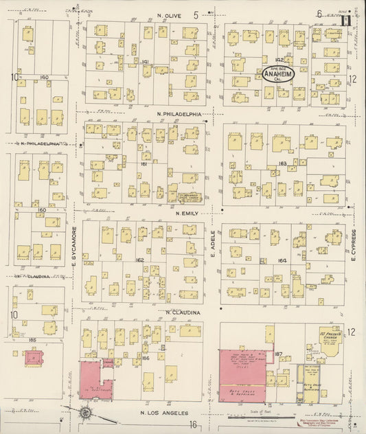 Sanborn Fire Insurance Map from Anaheim, Orange County, California (1922), Sheet #0011 - Historic Sanborn Fire Insurance Map Print, vintage old map wall art, antique decor, genealogy gift, California California map