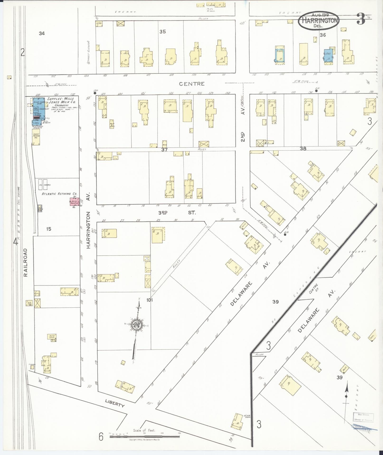 Sanborn Fire Insurance Map from Harrington, Kent County, Delaware (1919), Sheet #0003 - Complete Map Set gallery image, historic Sanborn map, vintage wall art, Delaware Delaware
