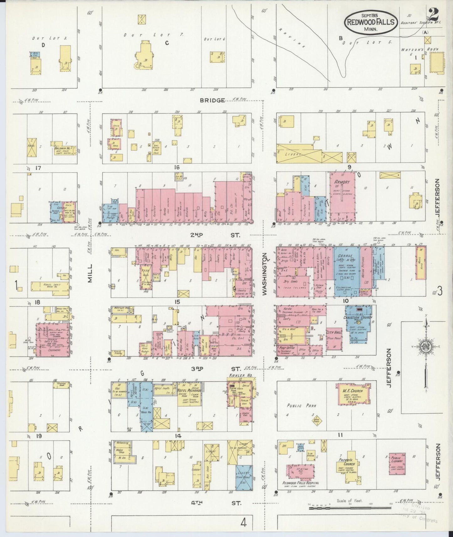 Sanborn Fire Insurance Map from Redwood Falls, Redwood County, Minnesota (1915), Sheet #0002 - Complete Map Set gallery image, historic Sanborn map, vintage wall art, Minnesota Minnesota