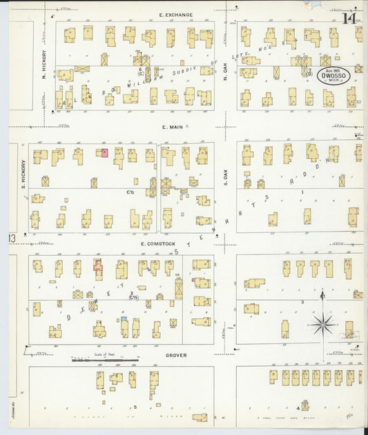 Sanborn Fire Insurance Map from Owosso, Shiawassee County, Michigan (1908), Sheet #0014 - Historic Sanborn Fire Insurance Map Print, vintage old map wall art, antique decor, genealogy gift, Michigan Michigan map