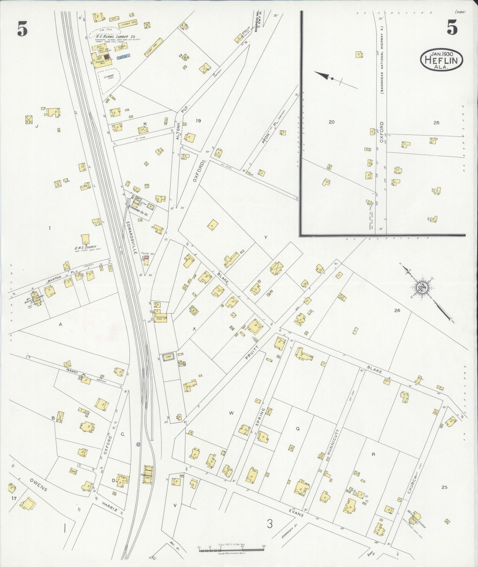Sanborn Fire Insurance Map from Heflin, Cleburne County, Alabama (1930), Sheet #0005 - Historic Sanborn Fire Insurance Map Print, vintage old map wall art, antique decor, genealogy gift, Alabama Alabama map