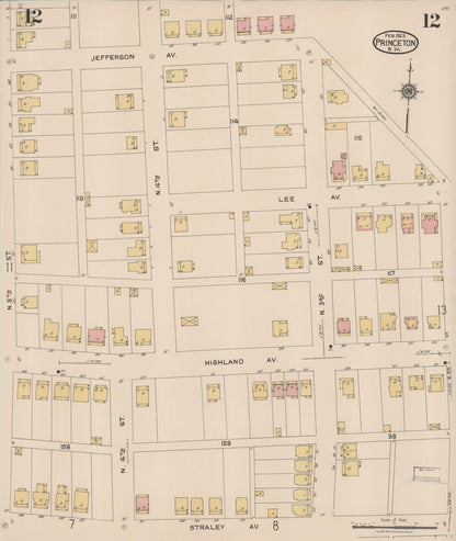 Sanborn Fire Insurance Map from Princeton, Mercer County, West Virginia (1923), Sheet #0012 - Complete Map Set gallery image, historic Sanborn map, vintage wall art, West Virginia West Virginia