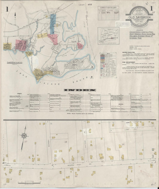 Sanborn Fire Insurance Map from Old Saybrook, Middlesex County, Connecticut (1943), Sheet #0001 - Historic Sanborn Fire Insurance Map Print, vintage old map wall art, antique decor, genealogy gift, Connecticut Connecticut map