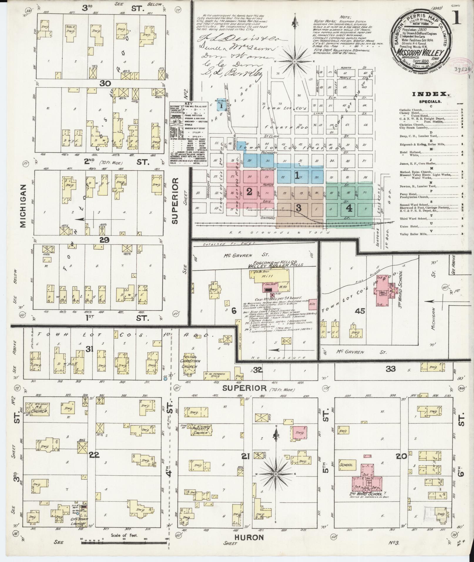 Sanborn Fire Insurance Map from Missouri Valley, Harrison County, Iowa (1890), Sheet #0001 - Historic Sanborn Fire Insurance Map Print, vintage old map wall art, antique decor, genealogy gift, Missouri Missouri map