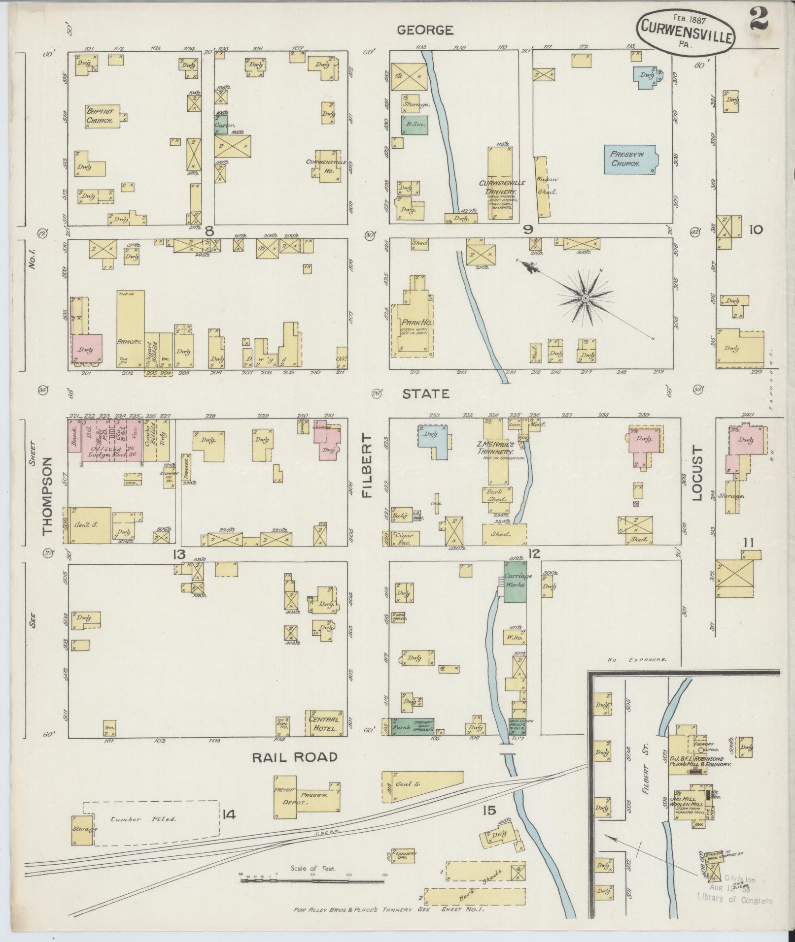 Sanborn Fire Insurance Map from Curwensville, Clearfield County, Pennsylvania (1887), Sheet #0002 - Historic Sanborn Fire Insurance Map Print, vintage old map wall art, antique decor, genealogy gift, Pennsylvania Pennsylvania map