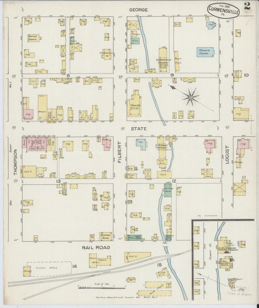 Sanborn Fire Insurance Map from Curwensville, Clearfield County, Pennsylvania (1887), Sheet #0002 - Historic Sanborn Fire Insurance Map Print, vintage old map wall art, antique decor, genealogy gift, Pennsylvania Pennsylvania map