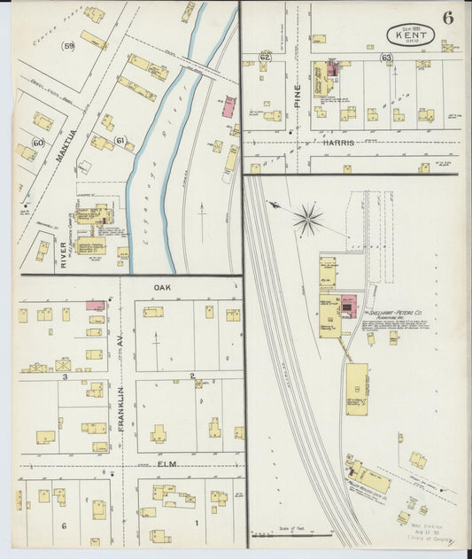 Sanborn Fire Insurance Map from Kent, Portage County, Ohio (1893), Sheet #0006 - Historic Sanborn Fire Insurance Map Print, vintage old map wall art, antique decor, genealogy gift, Ohio Ohio map
