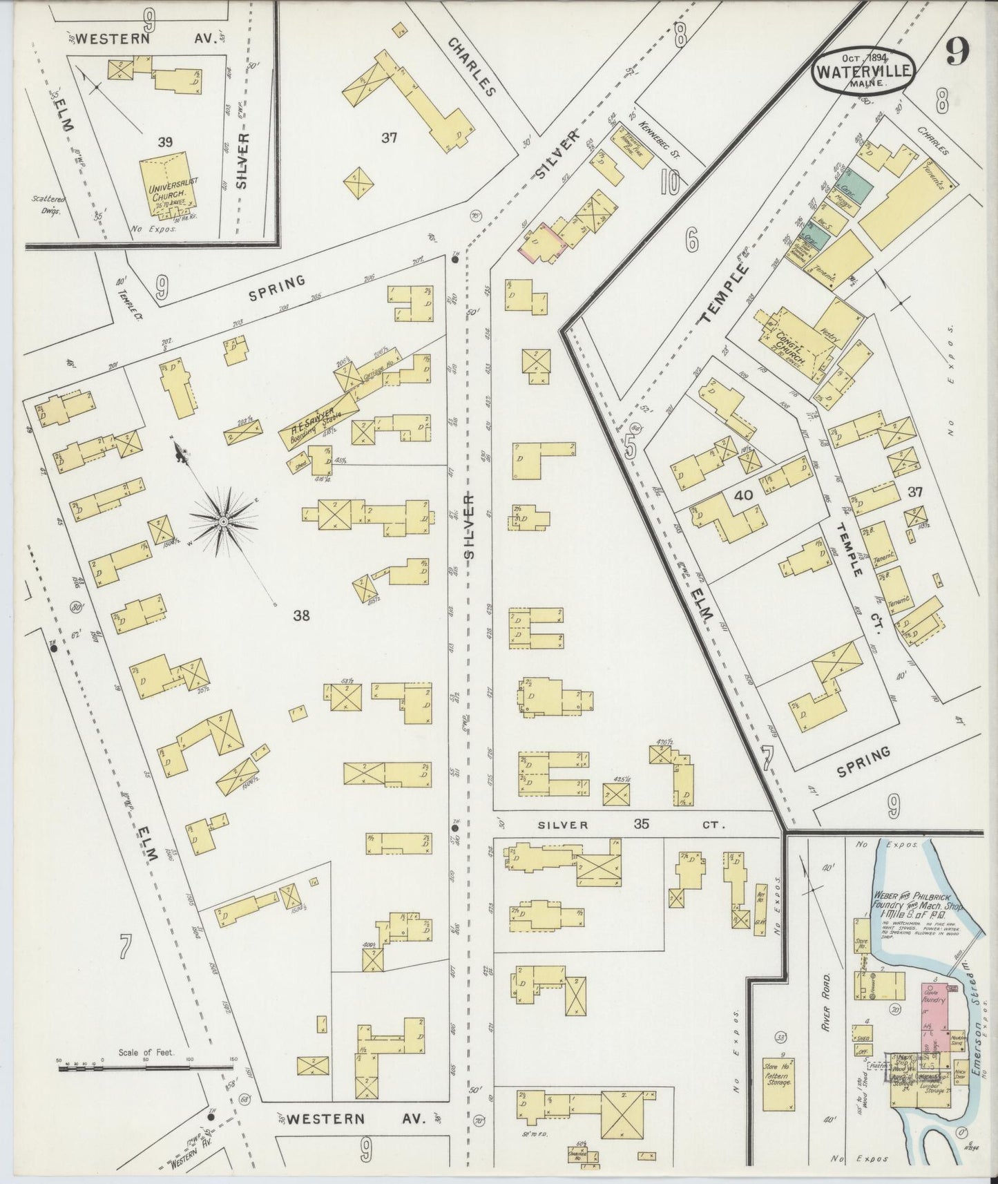 Sanborn Fire Insurance Map from Waterville, Kennebec County, Maine (1894), Sheet #0009 - Complete Map Set gallery image, historic Sanborn map, vintage wall art, Maine Maine