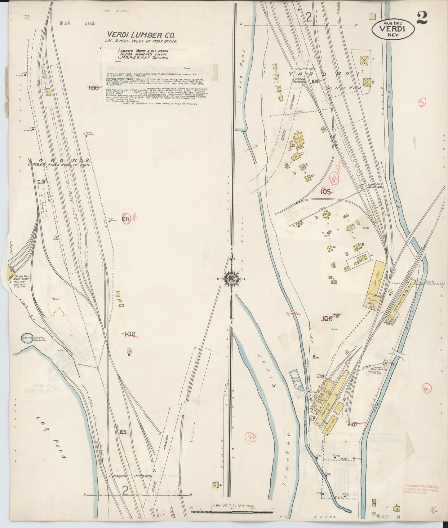 Sanborn Fire Insurance Map from Verdi, Washoe County, Nevada (1930), Sheet #0002 - Complete Map Set gallery image, historic Sanborn map, vintage wall art, Nevada Nevada